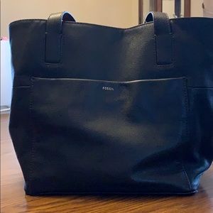 Genuine Fossil Black Leather tote.